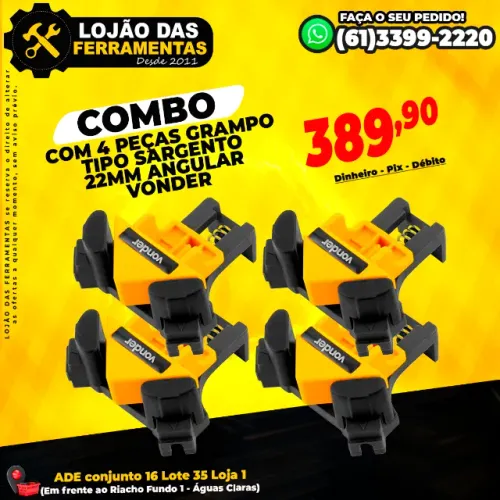 Conjunto Com 4 Peças Grampo Tipo Sargento 22mm Angular Vonder