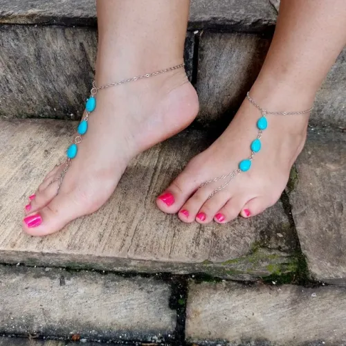 Par de Tornozeleiras Boho Chic Gota Azul