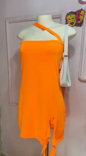 Vestido Laranja -  Decote Assimetrico