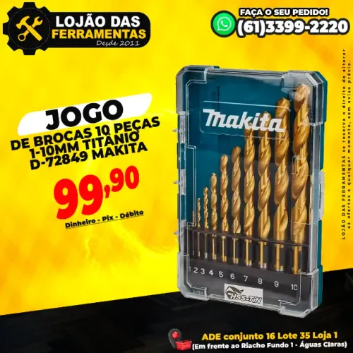 Jogo de Brocas 10 Peças 1-10mm Titânio D-72849 Makita