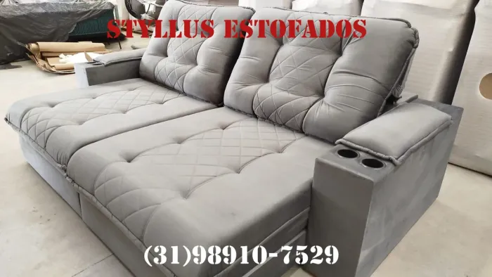 Sofá Retrátil 3 lugares com porta-copos