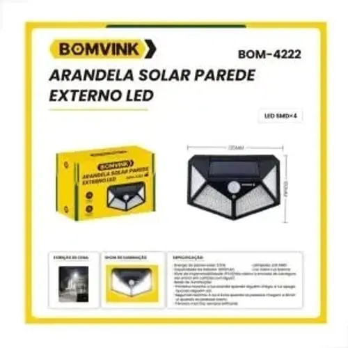 Arandela Solar Parede Externo Led Bom4222 Bomvink