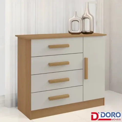 Cômoda Firenze Cinamomo/Off 4 Gavetas e Sapateira Larg. 1.10m