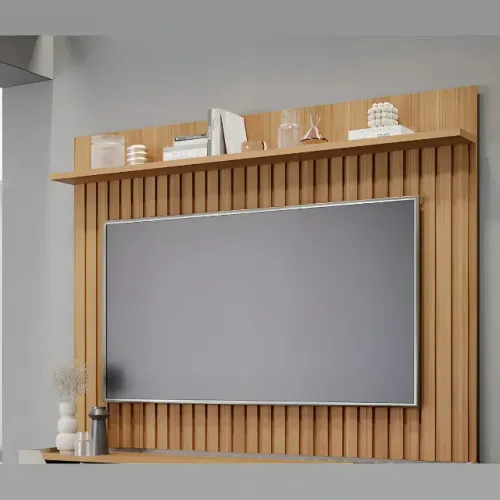 Design que Impressiona: Painel Ripado Nature para TV até 70? com Prateleira