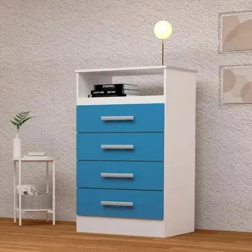 Comoda infantil 4 Gavetas 100% MDF Jéssica Branco/Azul - Entrega Rápida 