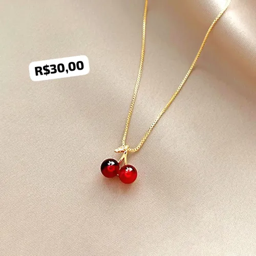 Colar Vermelho Cereja Feminino Moda Minimalista Luxo Versátil 