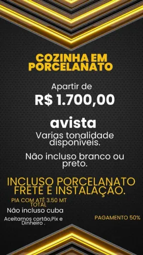 Cozinha em Porcelanato a partir de R$1.700,00700,00