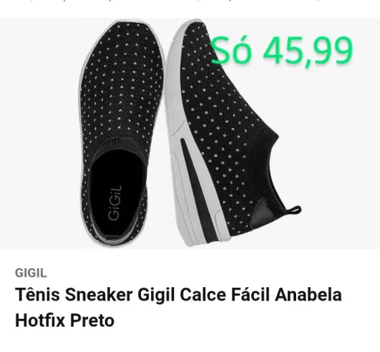 Tênis Sneaker Gigil Calce Fácil Anabela Hotfix Preto tm 37/38