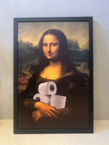 Quadro Monalisa com um toque de humor 60x40 com moldura