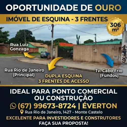 Excelente Imóvel de Esquina no Monte Castelo - 306 m² de Terreno com Ponto Comercial e Res
