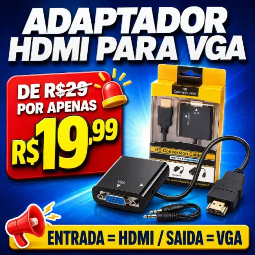 Adaptador HDMI para VGA com Áudio - Conversor para Monitor