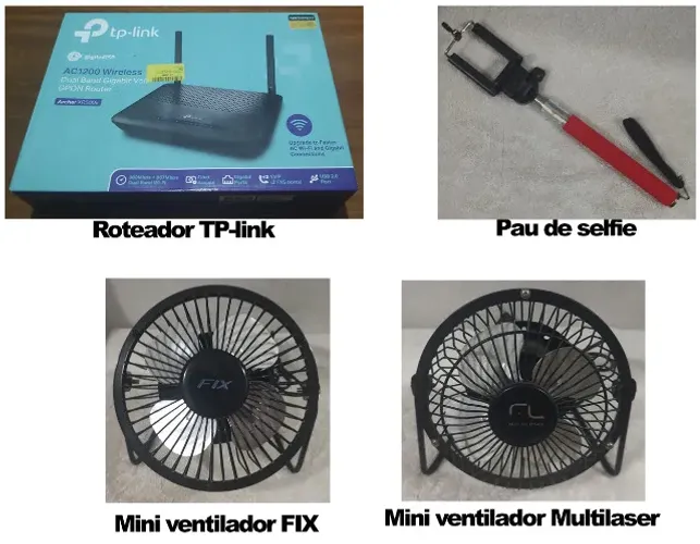 Kit Eletrônicos Funcionais - Roteador TP-Link + Ventiladores USB + Pau de Selfie