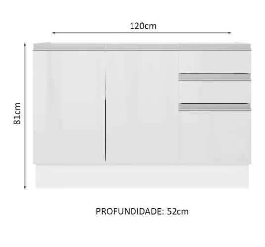 VENDO Balcão de Pia Cozinha 120cm 3 portas e 2 gavetas 100% MDF