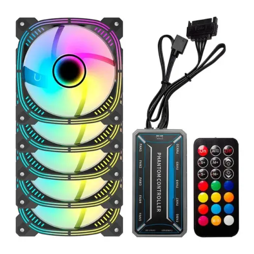 Kit 5 Fans/ Ventoinhas Acegeek Prime, 120mm, ARGB, Com Controladora, Preto, Lacrado