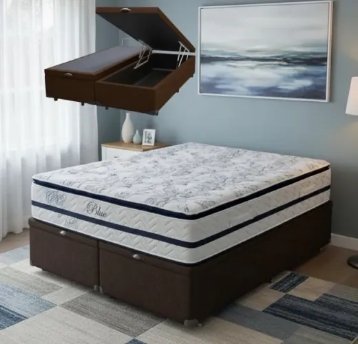 Cama Box Baú Queen Confort Gel D33 Molas Ensacadas com Base Marrom