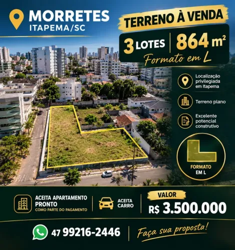 TERRENO À VENDA MORRETES, ITAPEMA/SC- ACEITA PERMUTA
