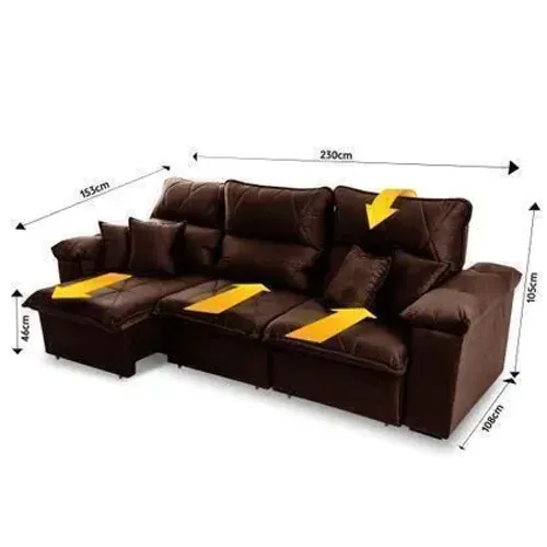 Sofá Retrátil/Reclinável Trento 2,30m Suede Velut Marrom c/ Molas no Assento - King House