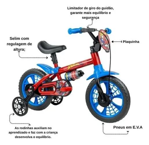 Bicicleta infantil Nathor - Spider-man aro 12