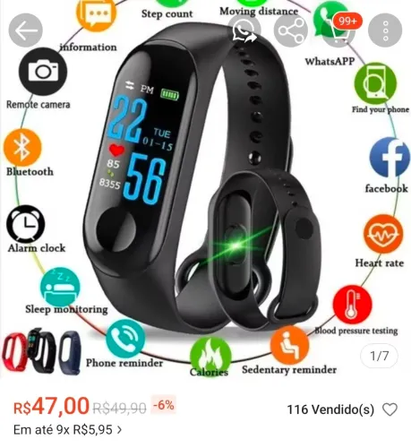 pulseira inteligente de saúde (fitness) modelo M3