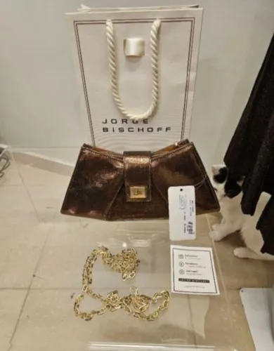 clutch couro bronze com brilho