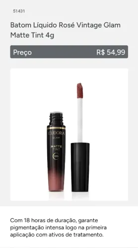 Batom Eudora glam rosé vintage