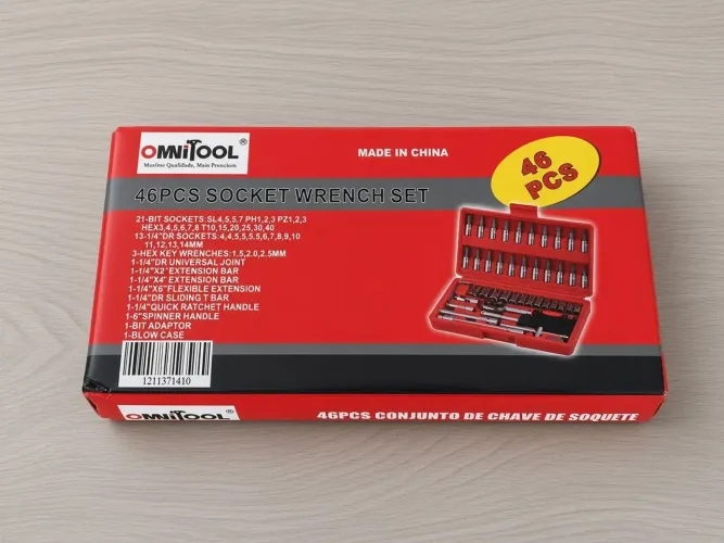 Kit Soquetes 46 Peças Omnitool Completo - Chave Catraca + Bits + Extensões - Estojo