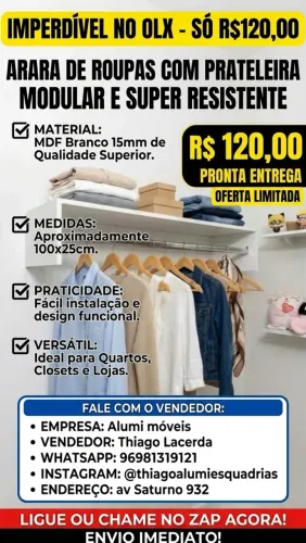 Arara de roupas 1 metro 100%MDF