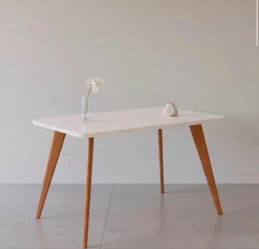 Mesa de Jantar Ravello 1,30 m Madeira Off White com Vidro