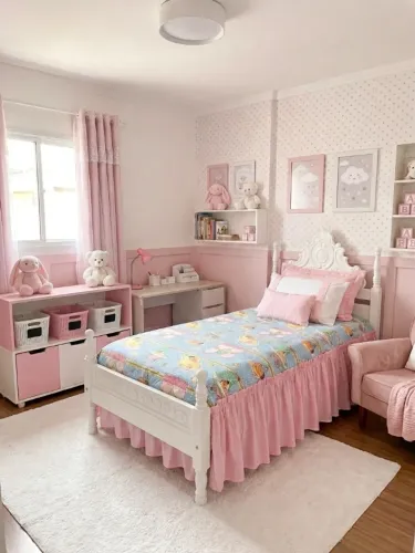 Colcha Infantil Rosa Azul Decoração Quarto Cama de Solteiro *NOVA