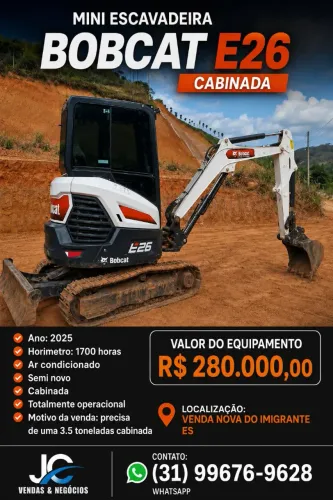 Mini escavadeira Bobcat E26 cabinada semi nova