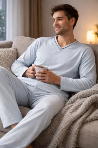 Pijama masculino tam M inverno azul claro da Underwear