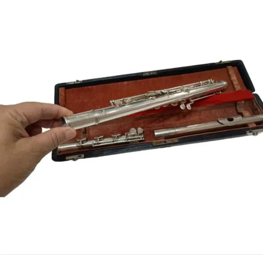 Flauta transversal Luigi Billoro Milano  em prata maciça  Italiana pe  em Si Estojo