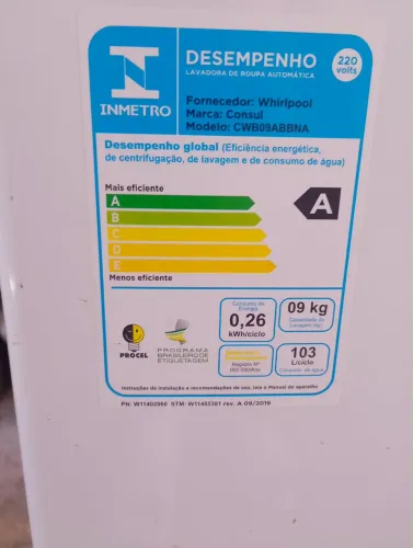 MÁQUINA DE LAVAR 9kg