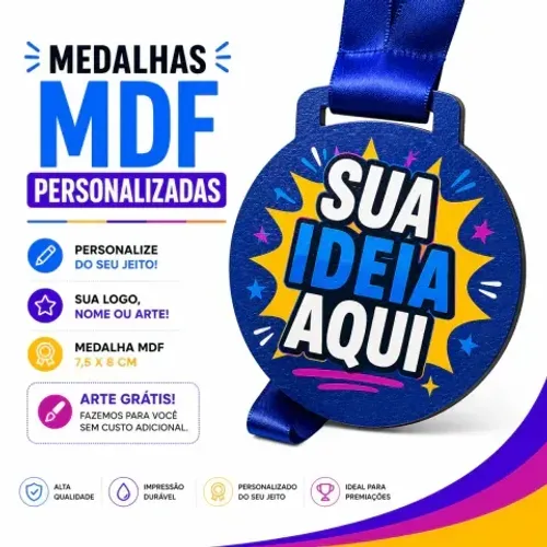 Medalhas MDF Personalizadas Redonda 7,5 x 8cm