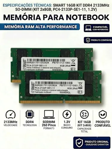 Kit Memória Notebook Smart 16gb (2x8gb) Ddr4 2133mhz Sodimm