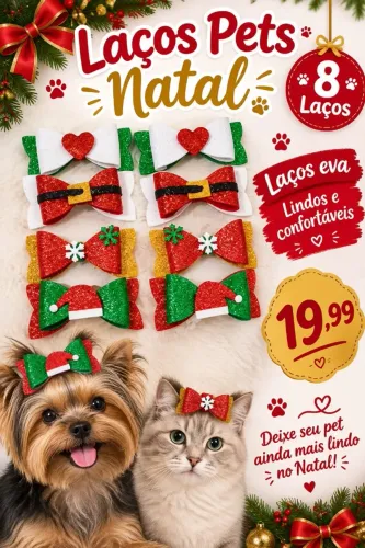 kit 8 Laços Pets Natal Tamanho G