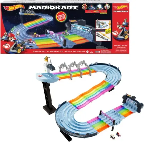 Hot Wheels Mario Kart Pista Rainbow Road Track Set Mattel