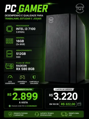 PC Gamer I3 7100 | 16GB RAM | RX 580 8GB | SSD SATA 512GB