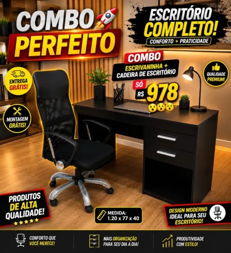 Combo para escritório mesa escrivaninha e cadeira giratória na promoção