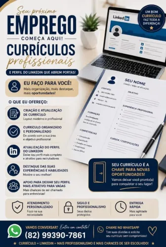 Faço currículos profissionais e atualização de LinkedIn