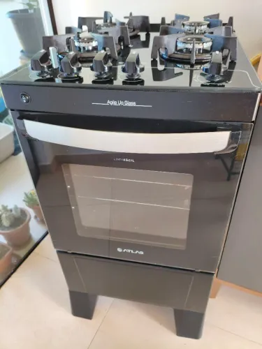 Fogão 4 Bocas Atlas Agile Up Preto - Mesa de Vidro - Bivolt (acendedor automático)