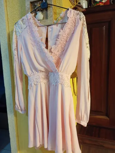 Vestido rosa claro manga longa com forro M
