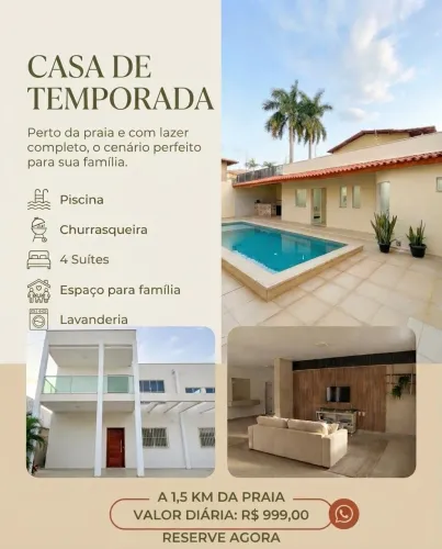 CASA QUINTAS DO CALHAU TEMPORADA 1,5 KM DA PRAIA 