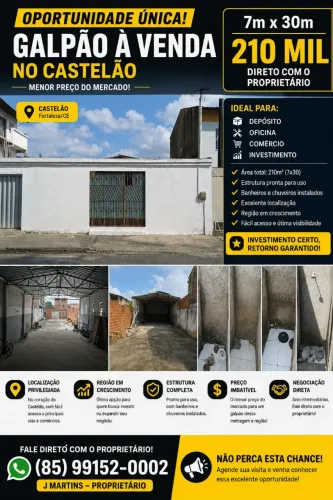 ? GALPÃO 210m² NO CASTELÃO - R$ 210 MIL