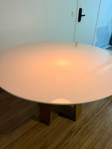 Mesa de jantar 6 lugares tampo de vidro off white nova