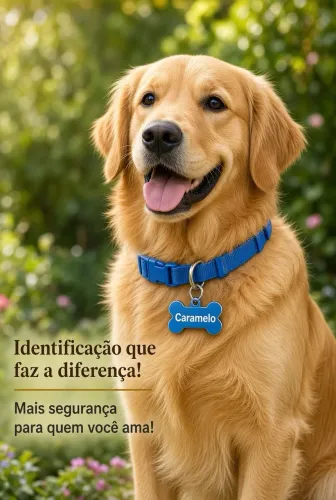 Plaquinha de Identificação Pet Personalizada | Biodegradável | Acompanha Argola