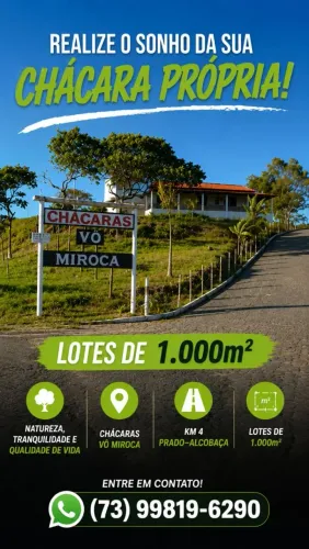 Lote de 1000m² na chácaras vó miroca, km4 prado/alcobaça