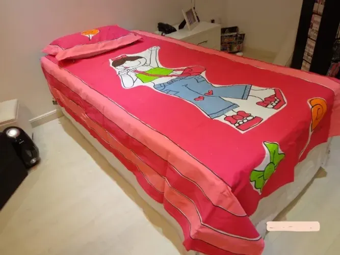 Colcha infantil para menina, tamanho solteiro, pintada à mão, do Atelier R das Artes