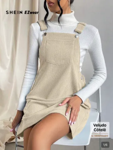 vestido jardineira bege