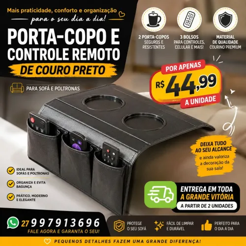 Porta copo e controle remoto para sofá